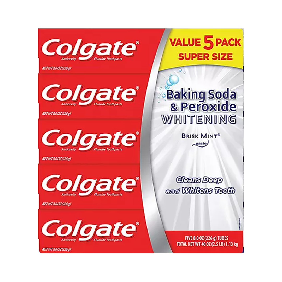 Colgate Baking Soda and Peroxide Whitening Toothpaste 5 Pack Brisk