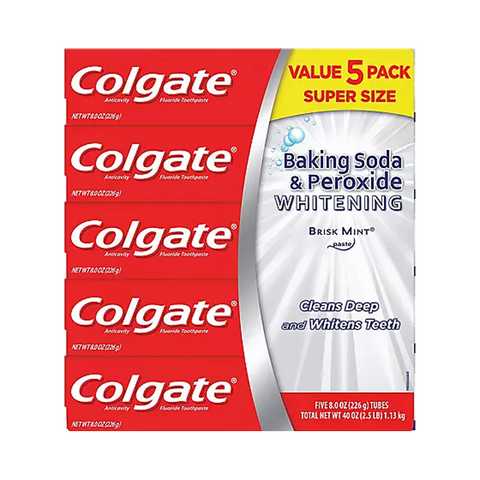 Colgate Baking Soda and Peroxide Whitening Toothpaste | 5 Pack | Brisk Mint