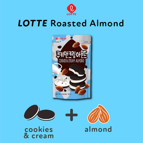 LOTTE Roasted Almond Snacks, Crunchy & Flavorful | Cookie & Cream Almond