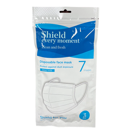 Shield Every Moment Disposable Face Mask, White, 7 pcs/bag