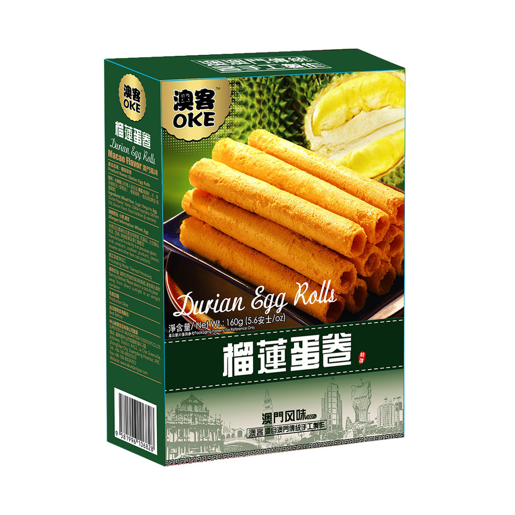 OKE -OKE Traditional Macau Snack | Handmade Crunchy Egg Rolls | 160 g / 5.6oz | Durian Flavor - Everyday Snacks - Everyday eMall