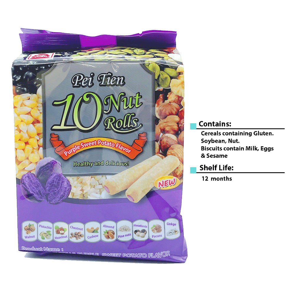 Pei Tien -PEI TIEN Crispi & Nut Rolls, Non-fried Healthy Snacks | Purple Sweet Potato - Everyday Snacks - Everyday eMall